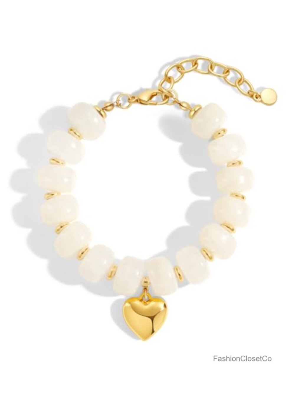 Chunky Beaded Bracelet Gold Heart Charm Bangle